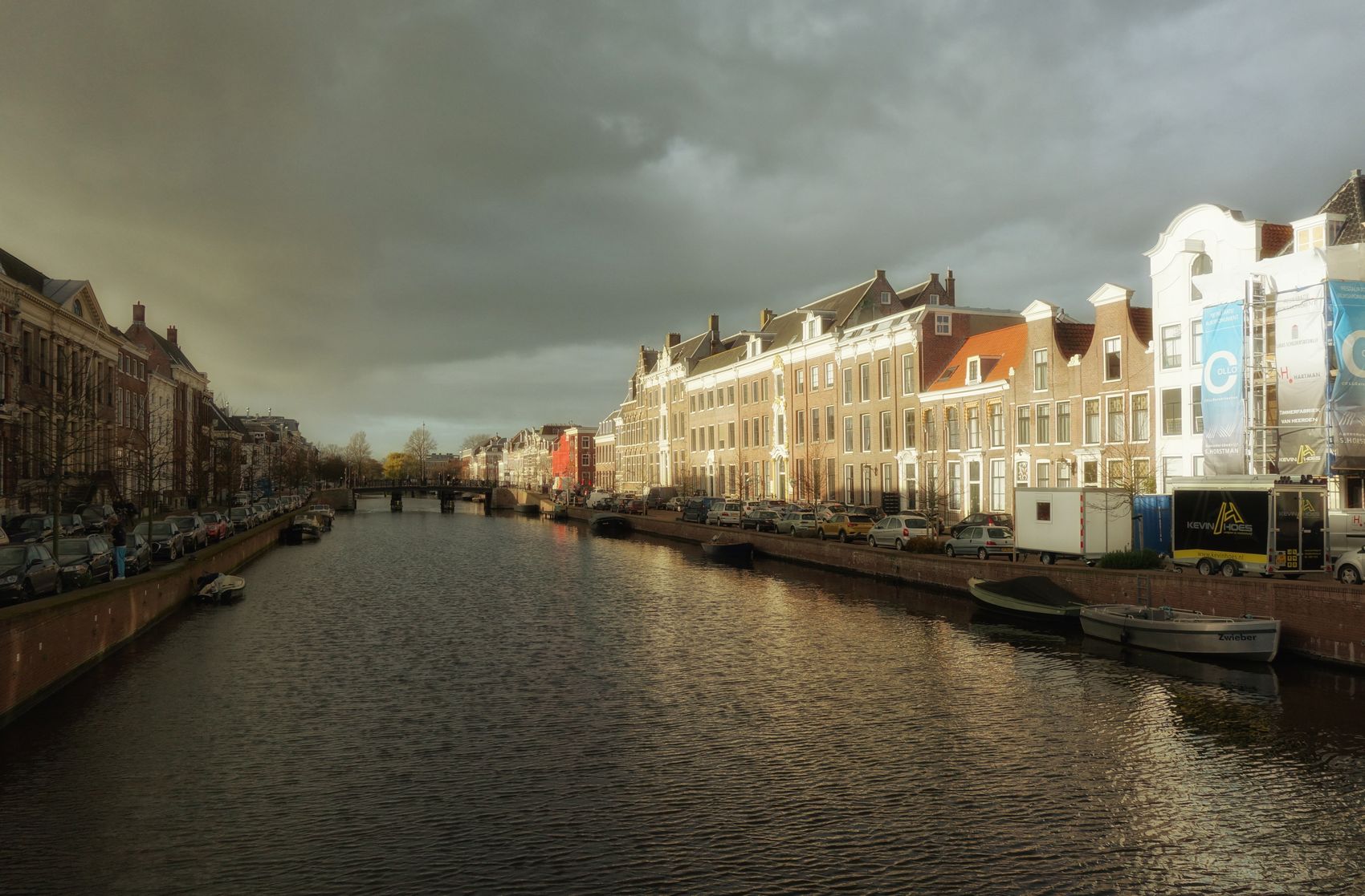 Canal and historic buildings in Haarlem, the Netherlands